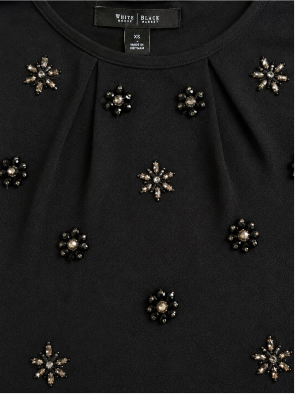 White House Black Market XS Black Embellished Beaded Rhinestone Top Chiffon Hem‎ - Picture 5 of 10